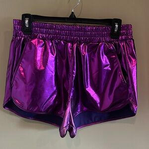 Women's Metallic High Rise Shiny Sparkly Rave Shorts Elastic Waist. Size XL.